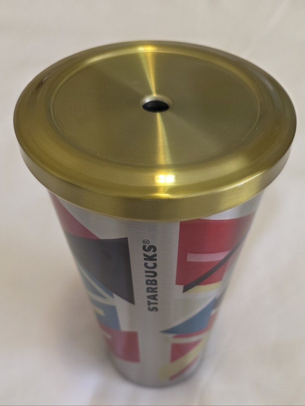 Starbucks Geometric Stainless Steel 16oz Cold Cup Tumbler No Straw Rare 2014